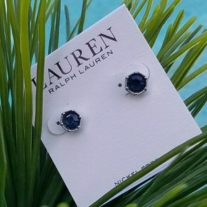 RALPH LAUREN Sapphire Blue Gem Stud Earrings New!